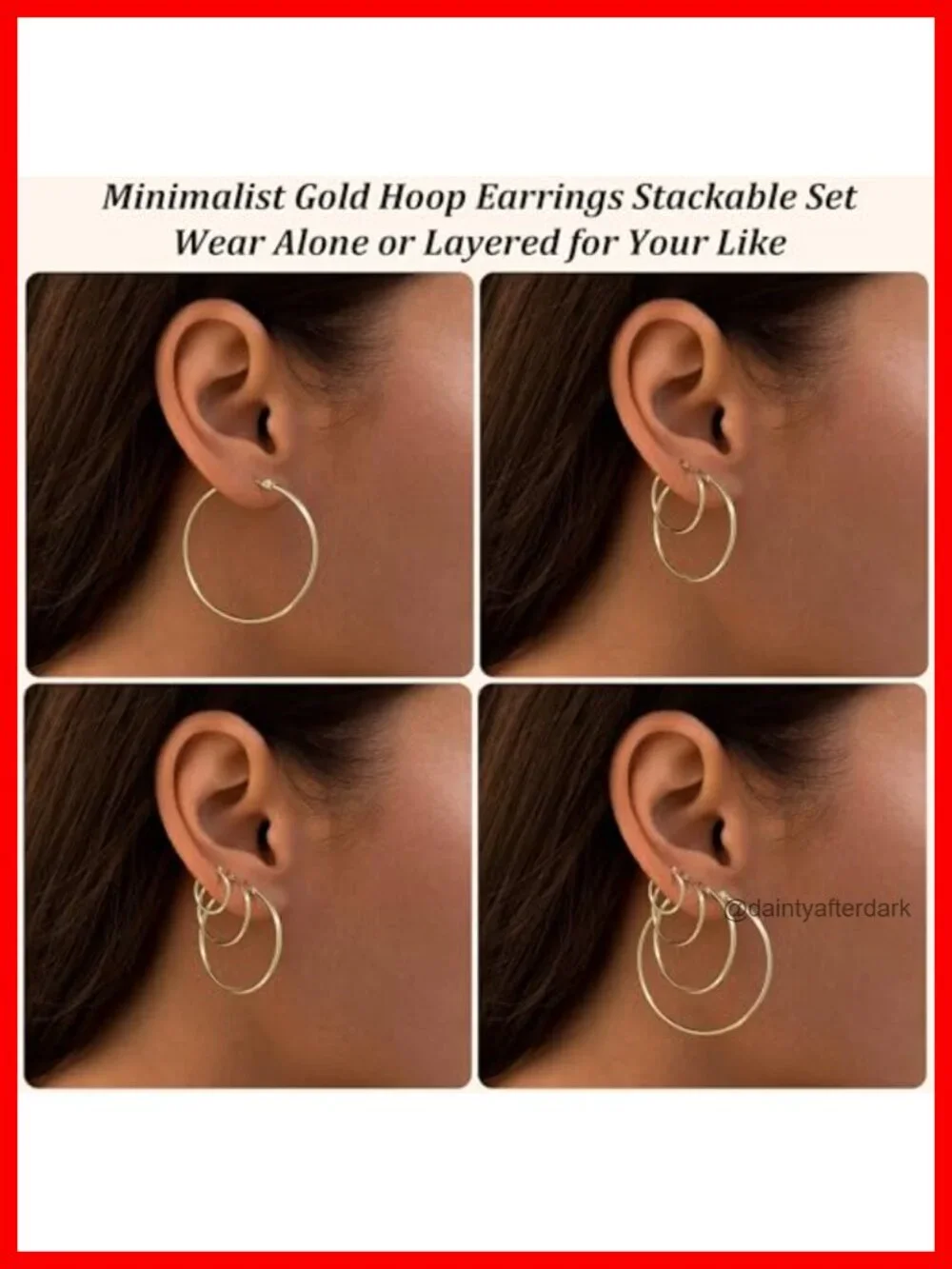 14k Gold Plated Hoop Earrings Set for Women, Sterling Silver Post,